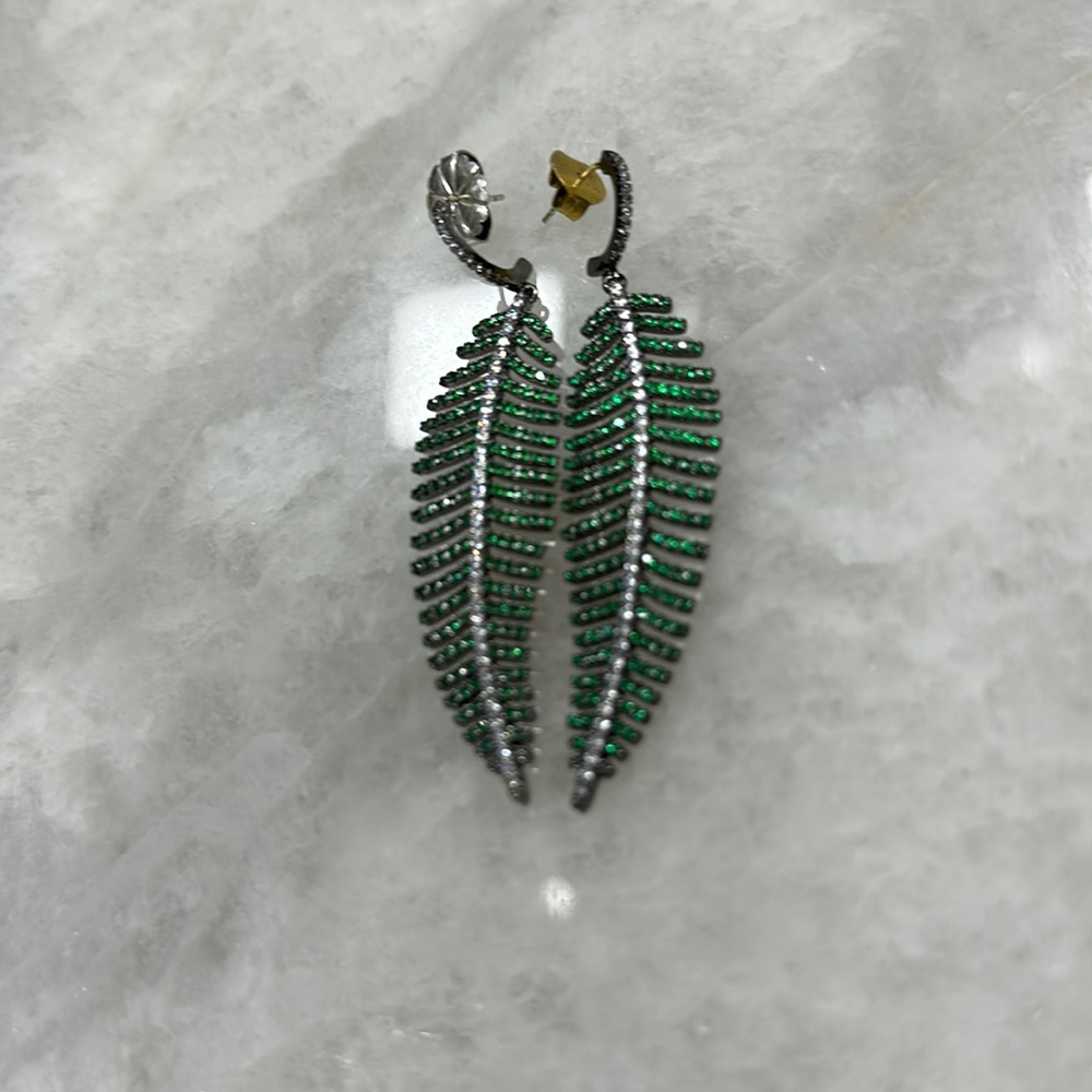 Diamond feather earring